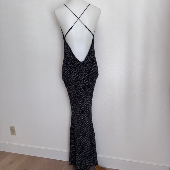 JLUXLABEL Black and White Floral Open Back Cowl Neck Slip Maxi Dress Size Small - Picture 8 of 12